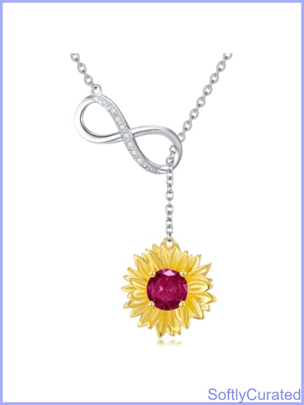 925 Sterling Silver Sunflower Birthstone Diamond Lariat Necklace